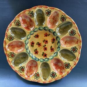 Vintage Italian Deviled Egg Plate Winterthur Hand Painted Pottery 12 Egg Platter
